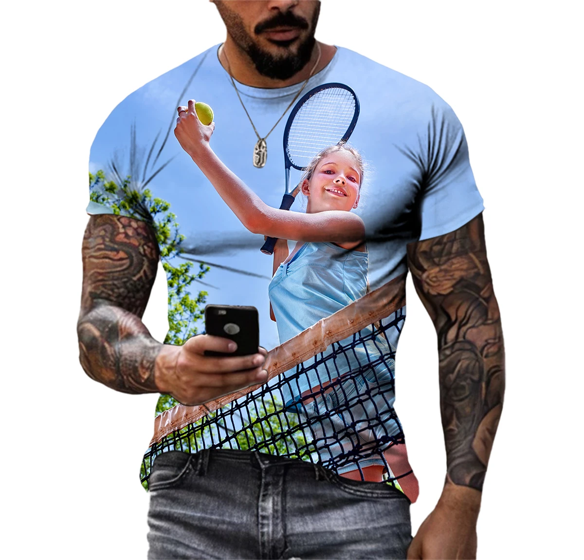 trendy Tennis Match I Love Sports Unisex T-Shirts Casual HD 3D Print Pattern Tee Hip Hop Harajuku Round Neck Short Sleeve Top
