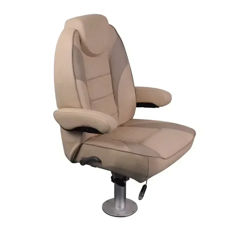 Marine Seat High Back Adjustable Backrest Boat Captain Seat with Arm Rest and Bolster PU Waterproof Marine Chair Without Base