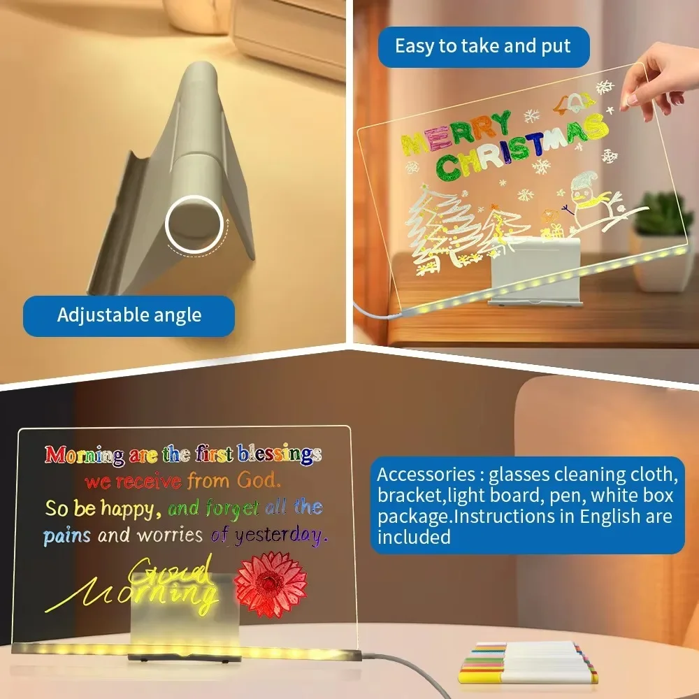 DIY Glowing Drawing Board Message Lamp With 7 Colorful Pens Christmas Gift Children Acrylic Message Board Children's Present