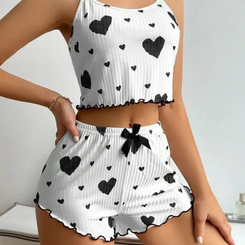 

Trend Love Printing Camisole Shorts Summer New All-match Simplicity Thin Casual Short Sets Fashion Sexy Women's Home Clothes
