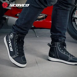 SCOYCO-zapatos de montar en motocicleta para hombre, botas de viaje informales, botas protectoras resistentes a caídas, zapatos de equitación para las cuatro estaciones