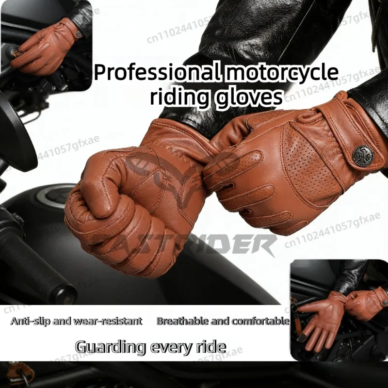 

Винтажные мотоциклетные перчатки из натуральной кожи первого слоя, тонкие, всесезонные, для мужчин и женщин