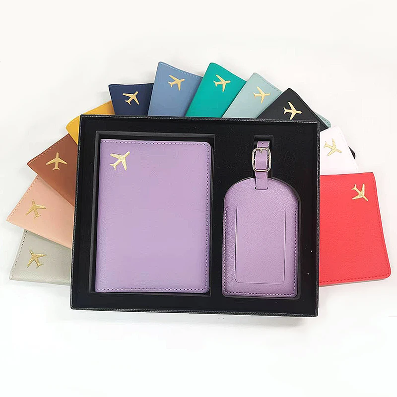 Set di copertina per passaporto con etichetta per bagaglio da viaggio con nome personalizzato con confezione regalo Etichetta per valigia da viaggio porta passaporto in pelle di lusso personalizzata