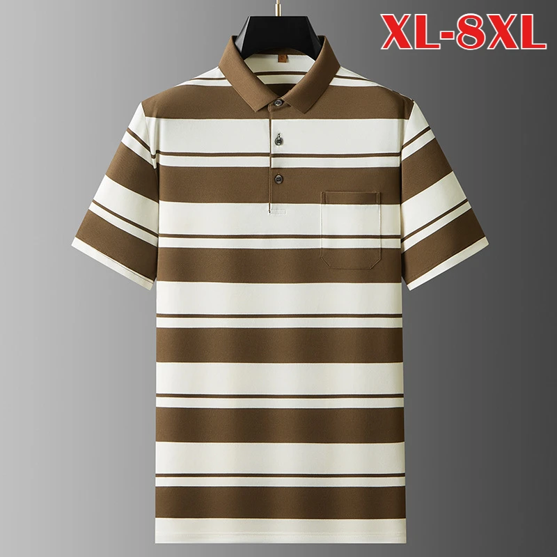 

Minglu Cotton Summer Striped Men's Polo Shirts Luxury Short Sleeve Elasticity Business Casual Male T-shirts Plus Size 8XL