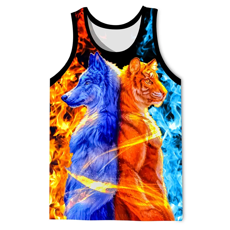 Animal Lion Wolf Pattern Tank Top Gym Tshirt 3D Printed Men Summer Streetwear Basketball Vest Quick Drying Sleeveless Y2k Tops