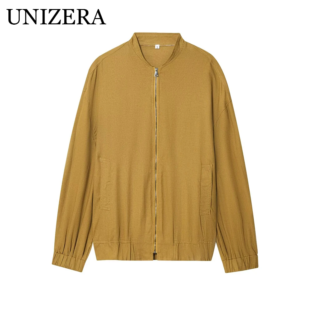 

European and American style autumn new product women's loose and versatile zipper linen loose jacket