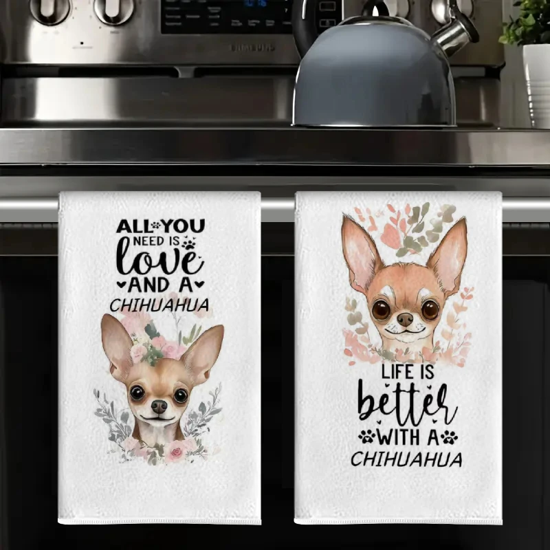 2Pcs, Lettered Chihuahua Kitchen Towels, 40Cm*60Cm Towel Set, Best Kitchen Towels, Super Absorbent Soft Cleaning Cloth, Cooking and Baking Tea Towels, Hand Towels, Cleaning Cloths, Dishcloths, Kitchen Decor, Living Room Decorations, Kitchen Essentials, Home Essentials
