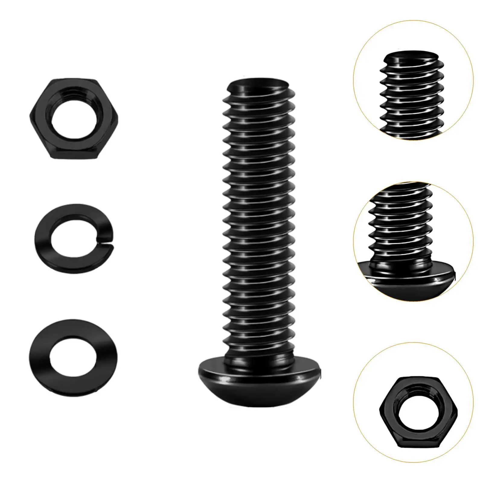 10Pcs M6 Round Head Screws Nuts and Washers Black Screws with Hexagon Socket