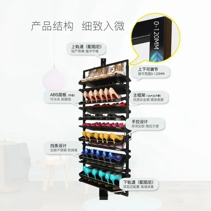 Rotating shoe rack 360 degree household multi-layer stainless steel custom storage hardware accessories height adjustment