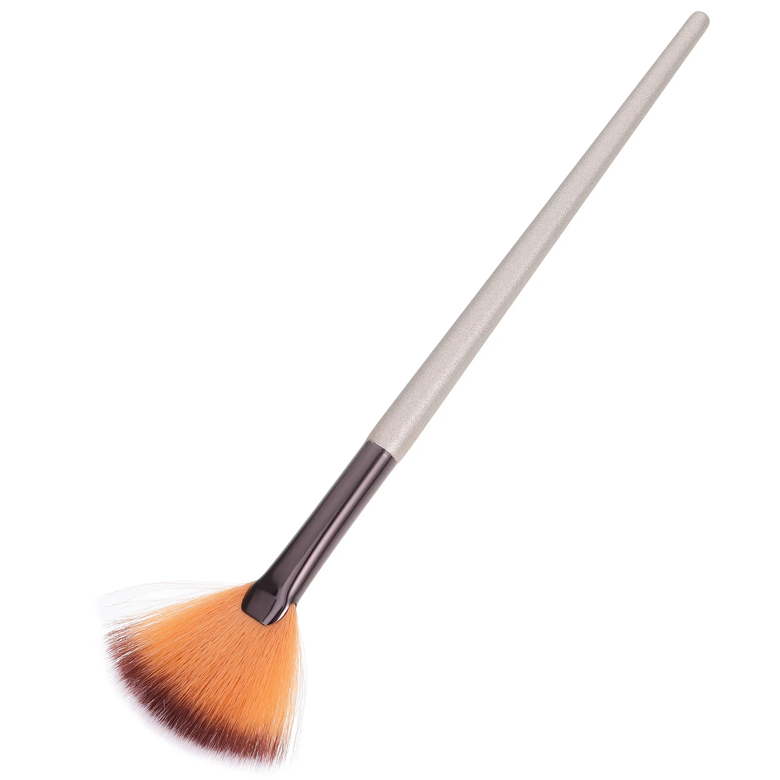 Pędzel do makijażu z drewnianą rączką, w kształcie wachlarza, z syntetycznymi włosiem nylonowym, do pudru, podkładu, blendowania, gęsty, miękki.