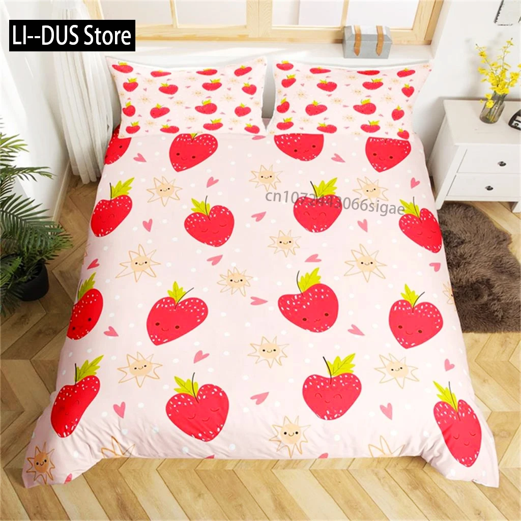 

Duvet Cover Lovely Cartoon Strawberry Bedding For Girl Teen Set Microfiber Blue Star Yellow Floral Quilt Cover Bedroom Decor
