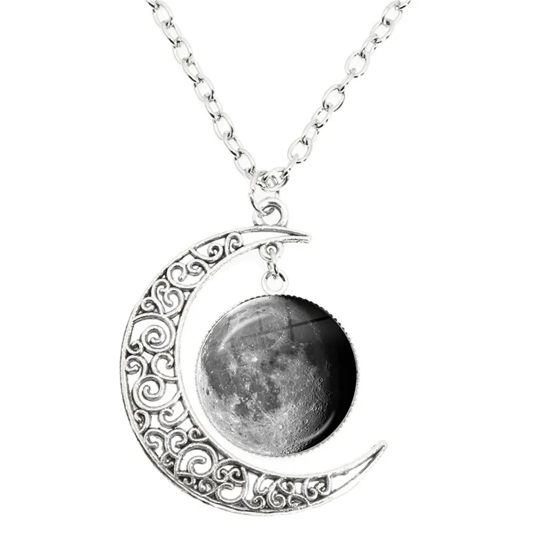Phase Of The Moon Necklace Handmade Glass Dome Full Moon Lunar Eclipse Necklace Pendant Jewelry Gift for Astronomy Enthusiast