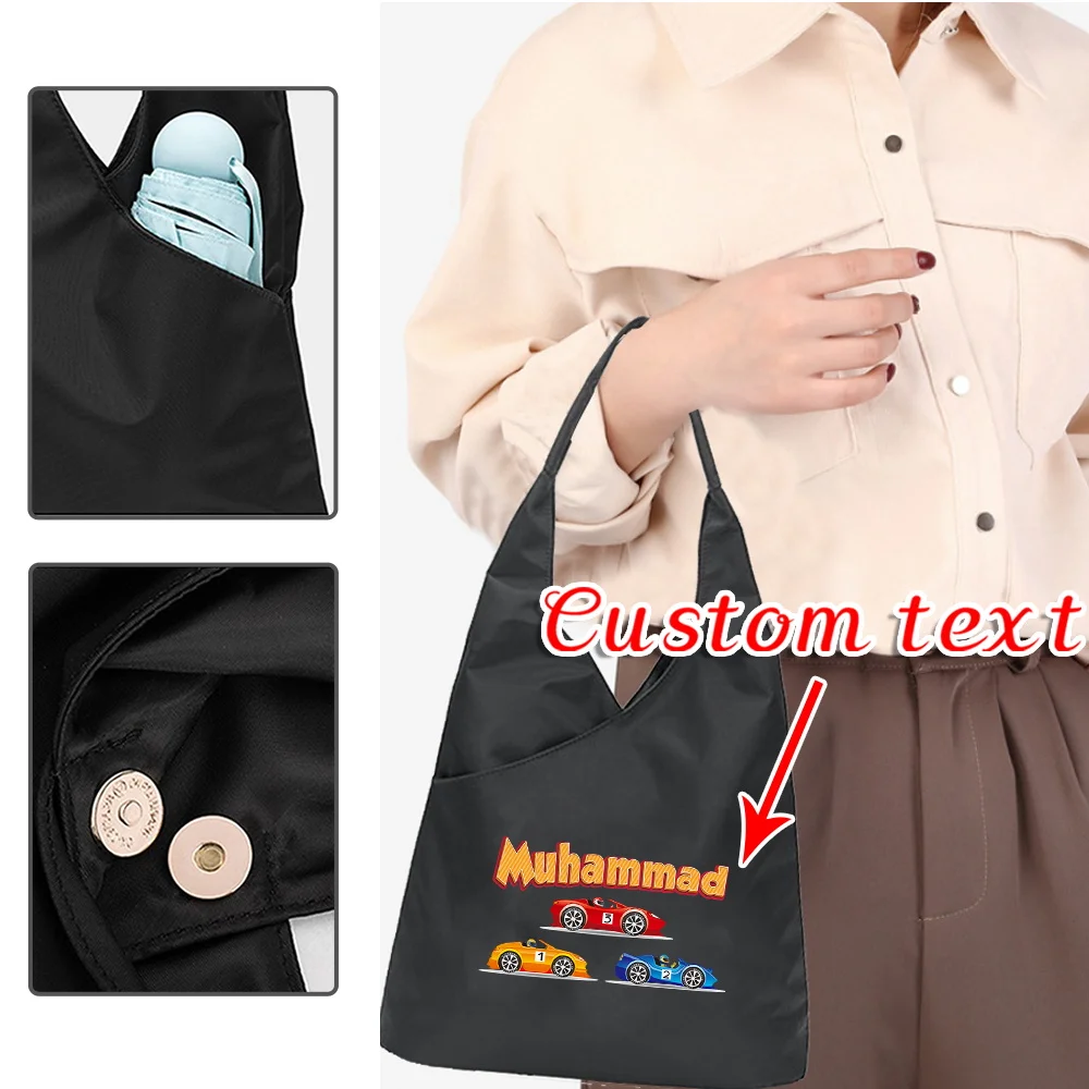 

Personalized Customized Women's Shopping Bag Multifunctional Travel Shoulder Bag Portable Nylon Waterproof Handbag Cartoon Print