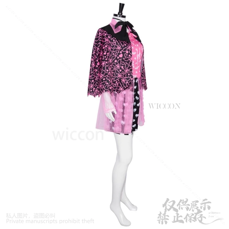 Anime Movie Monster Cosplay Dress High Girl Draculaura Costume Lolita Cos Pink Black Wig Halloween Women Fancy Roleplay Outfit