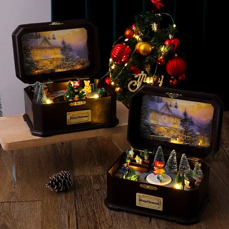

Christmas Decorations Music Box Ornaments Christmas Gifts European Style Luminous Christmas Rotating Music Box Window Decoration