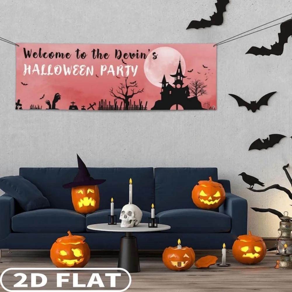 1pc Personalized Halloween Banner with Text, Personalized 2x6ft Halloween Banner, Halloween Hanging Banner, Indoor/Outdoor Decor