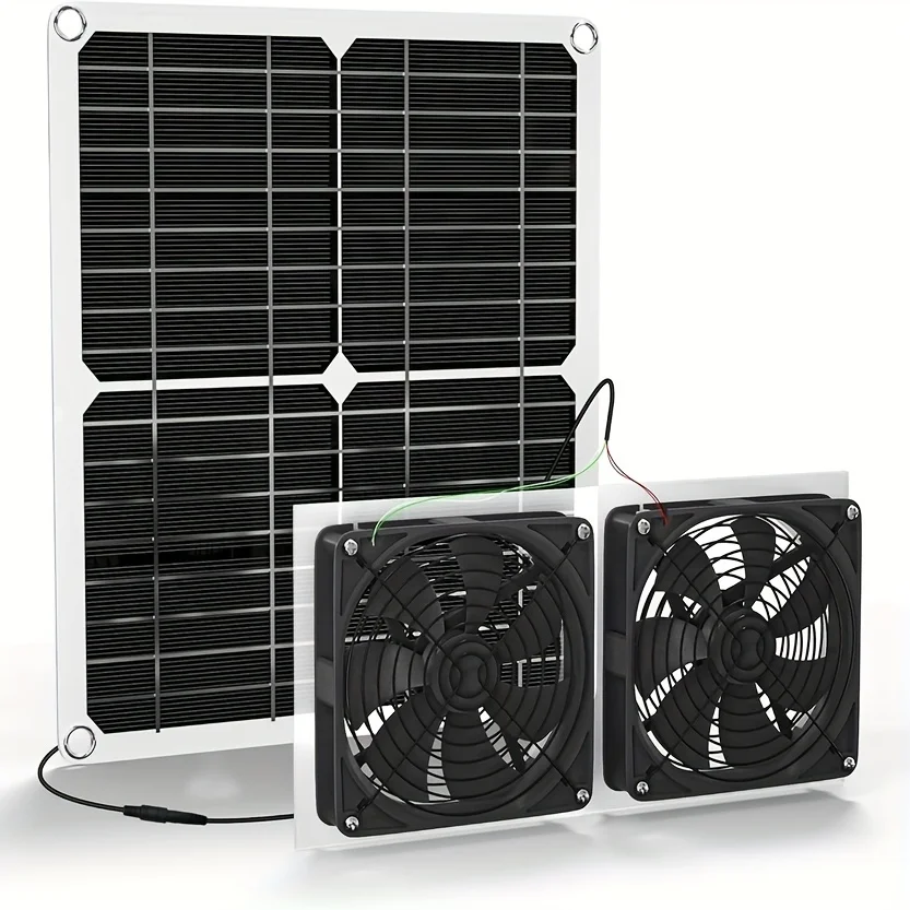 Solar Panel Fan Kit,30W Solar Powered Fan 10FT Chicken Coop Fan Cable DC Power Dual Metal Shell Weatherproof Dual Fan
