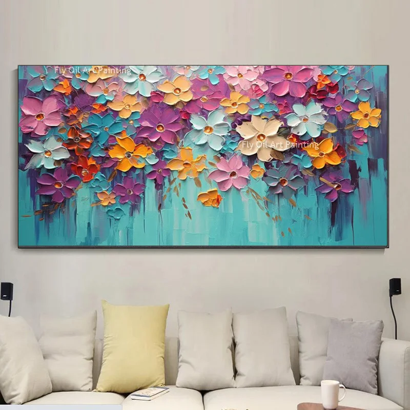 

Hand Painted Colorful Flowers Thick Oil Painting Modern Aesthetic Canvas Artwork Contemporary Floral Wall Art For Home Doctor