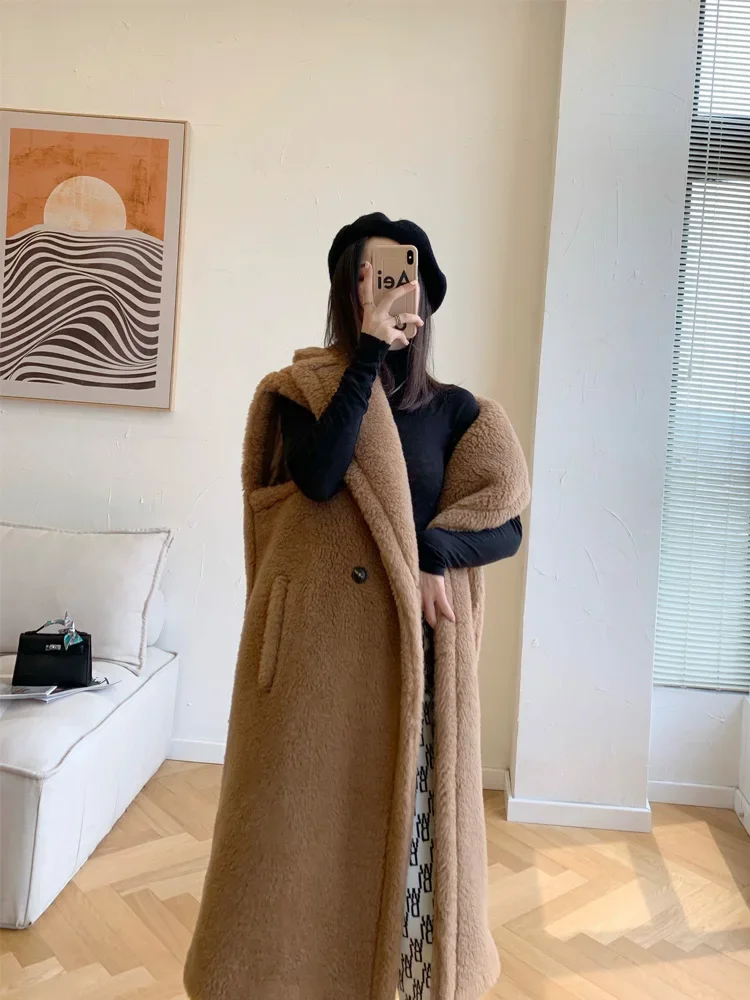 Home Teddy Bear Vest Coat Women's Midi Alpaca Silhouette Fur Jacket Elegance Elevate Winter Wardrobe Charm