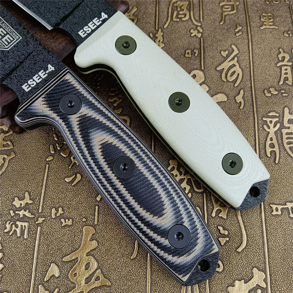 Military ESEE-4 Fixed Knife S35VN Black Plain Blade Machined Two-color G10 Handles with Kydex Sheath Tactical Hunting EDC Tool