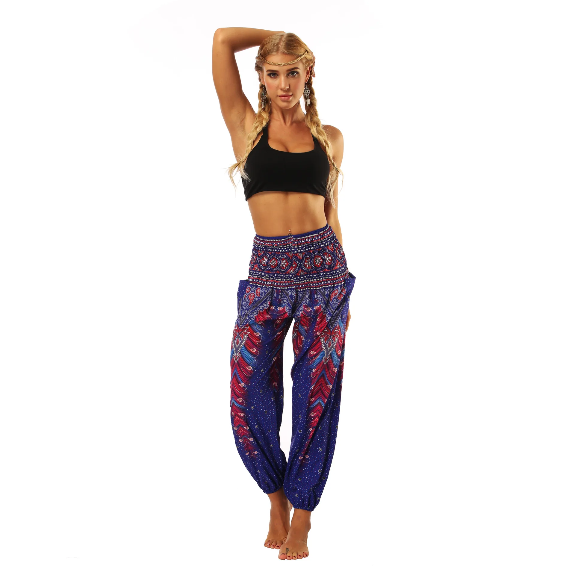 Peacock Feather Print Women\'s Casual Leggings Yoga Dance Lightweight Breathable Sports Lantern Pants Women