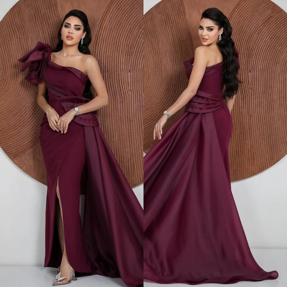 

Customized Formal Sizes Available Pleat Ruched Draped Straight One-shoulder Long Dresses Bespoke Occasion Dresses Modern Style