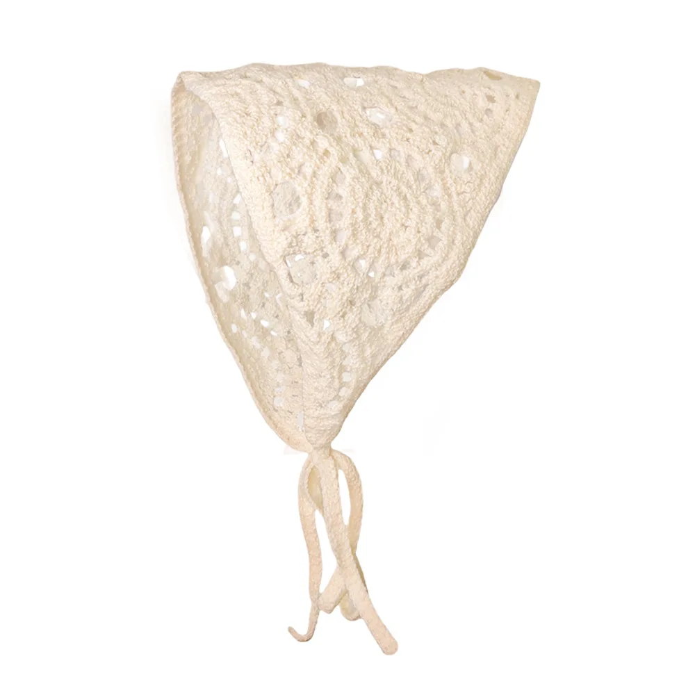 1 Pcs Women's Hair Scarf Fashionable Sweet Cute Kawaii Ladies' Hair Accessories Rustic Style Knitted Flower Triangular Headscarf