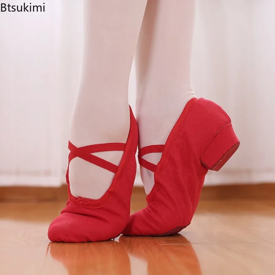 Quality Dancing Shoes for Women Soft Soles Canvas Middle Heel Ballet Jazz Dance Belly Yoga Latin Dance Shoes Teachers's Shoes