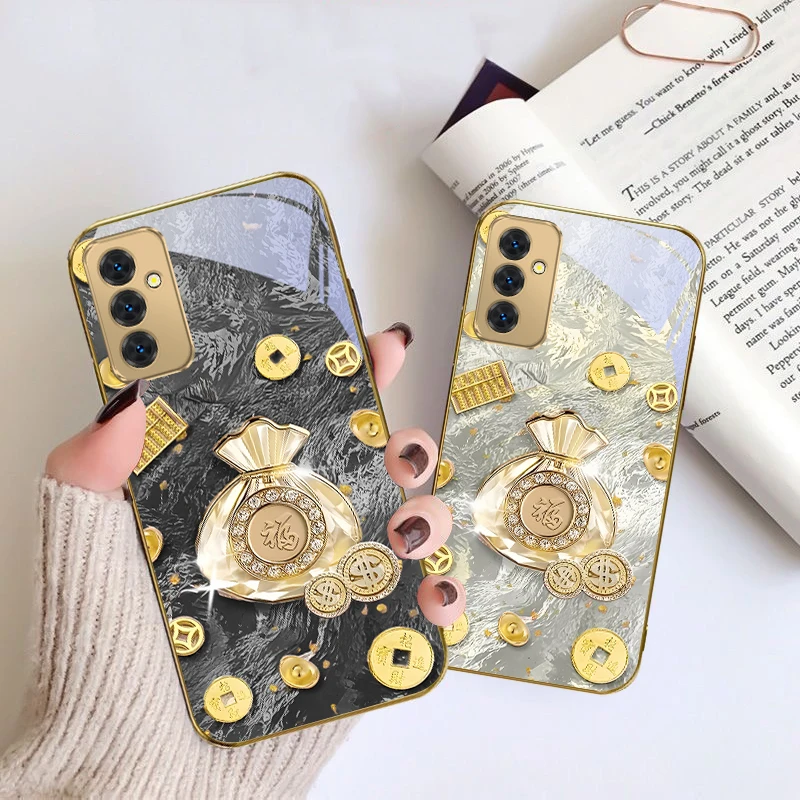 

Lucky Bag of Blessings For Samsung Galaxy S 21 S22 S23 Plus S24 Ultra S20 FE 25Ultra S21+ S9+ 22Plus Golden glass phone case