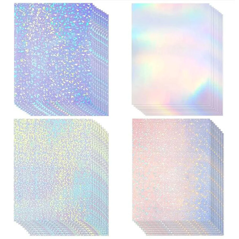 Holographic Glitter Laser Self Adhesive Waterproof  Vinyl Stickers A4 Size Overlay Photos Windows Laptops Decorations 10pcs Sets