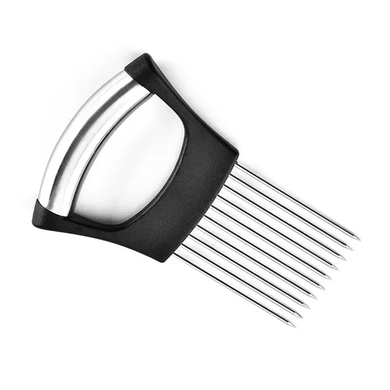 Food Slice Assistant Kitchen Cutting Tool Durable Onion Cutting Holder with Comfortable Handle Stainless Steel Onion Needle