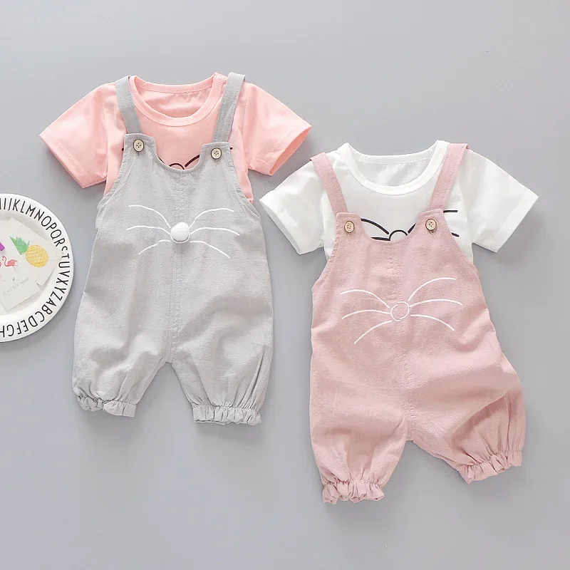 

LZH 2022 Summer Baby Girls T-shirt+Overalls Outfit 2pcs Set Kids Casual Sport Suit Infant Clothing 1-4 Years