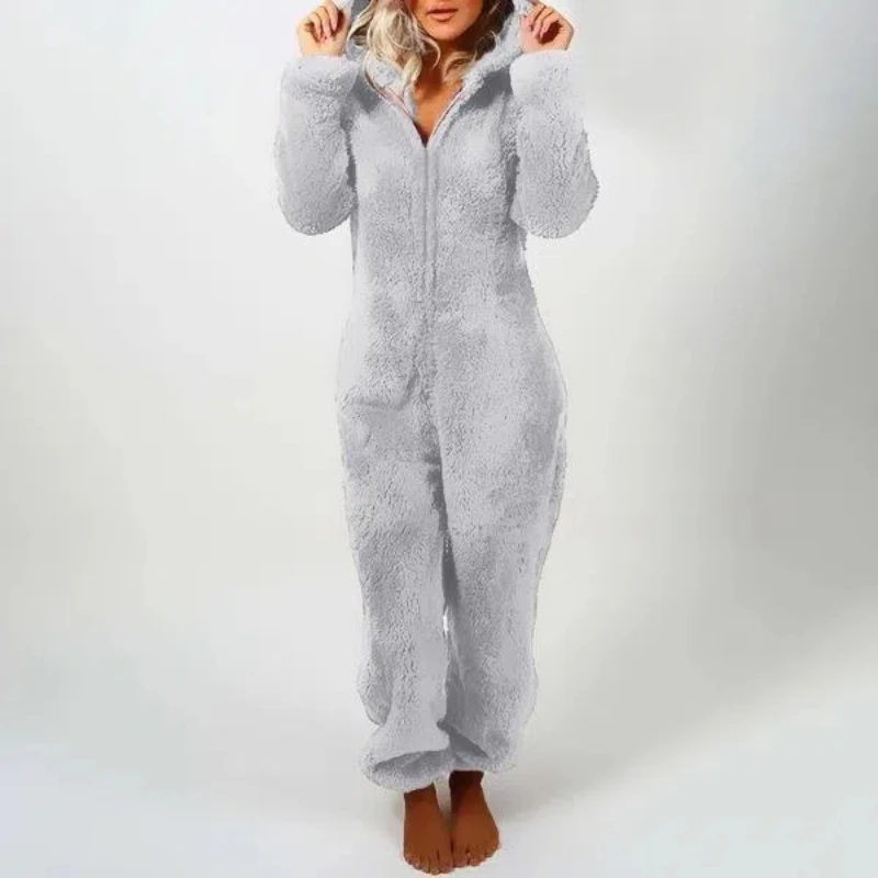 Fashion Fleece Sleepwear Hood Sets Pajamas for Women for Winter Warm Pyjamas Women Velvet Thickened Furry Jumpsuit Hooded Pajama