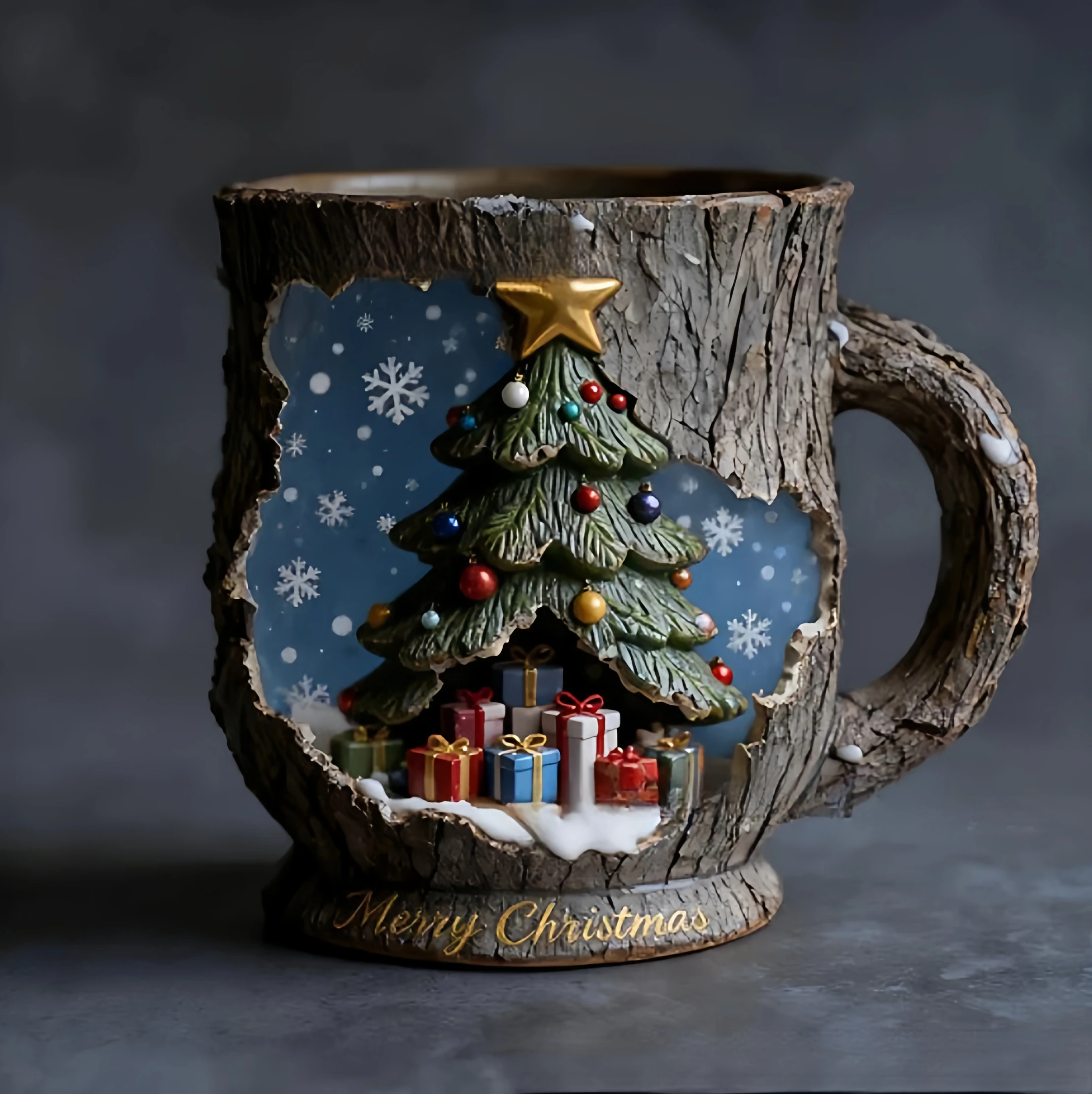 Creative Christmas coffee cup resin handicraft three-dimensional relief pattern cup