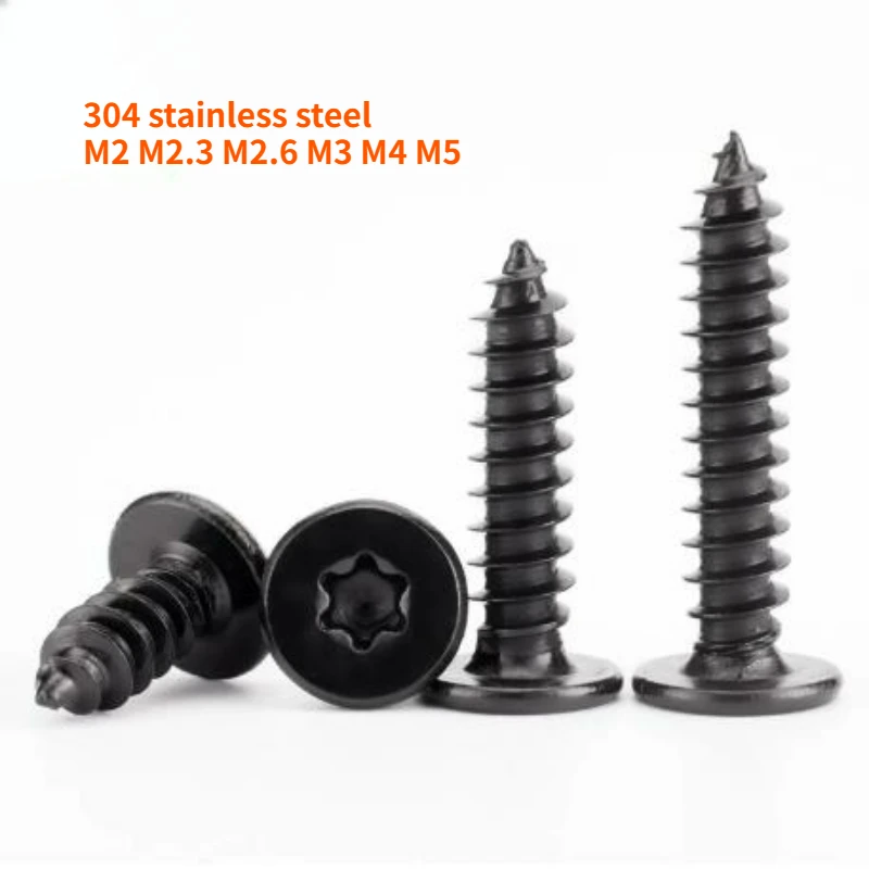50/100/200pcs Black 304 Stainless Steel Flat Head Plum Blossom Self Tapping CA Pointed Tail Wood Screw M2 M2.3 M2.6 M3 M4 M5