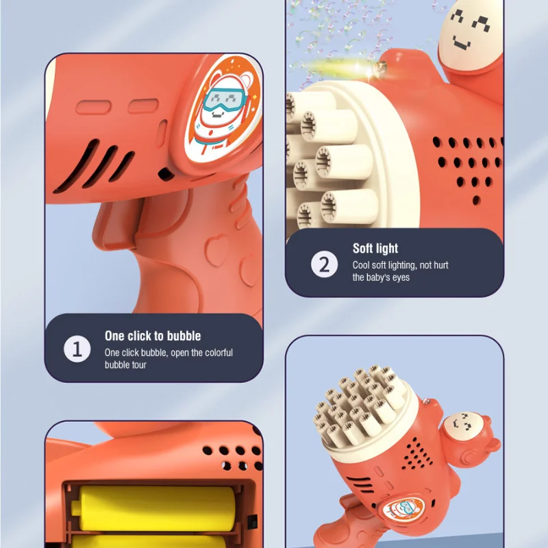 مسدس فقاعات فقاعات لطيف مع أضواء ، آلة صانع الصابون الفقاعي في الهواء الطلق ، ألعاب للأطفال ، حفل زفاف ، لعبة الصيف ، 23 فتحة