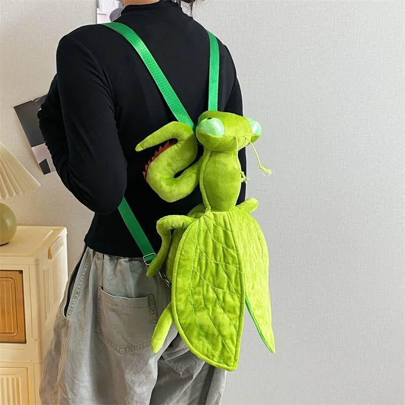 Praying Mantis Plush Doll Backpack Cute Cartoon Kids School Bag Toddler Animal Shoulder Bag Plush Toy Gift For Boys Girls