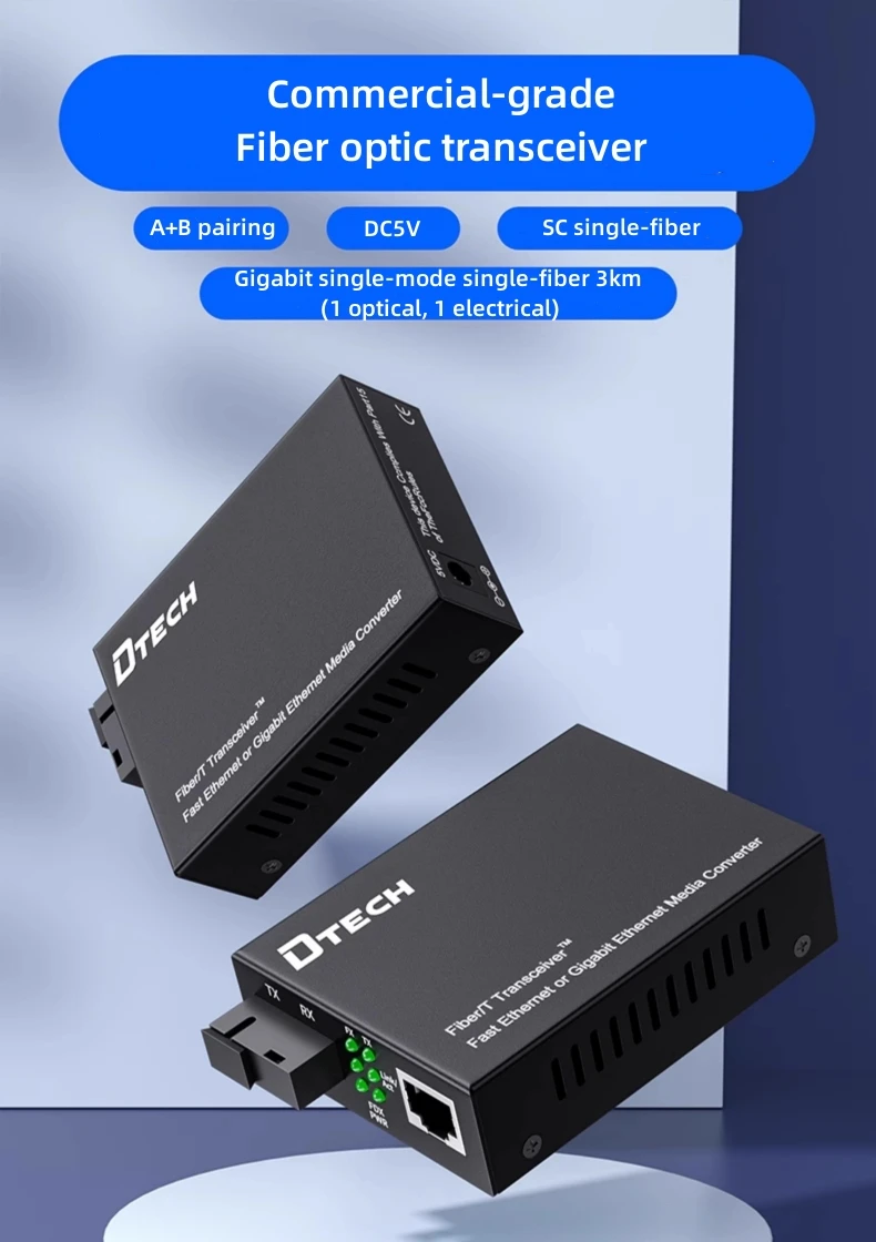 DTECH IOT9033 Gigabit Fast Ethernet Fiber Optic Media Converter RJ45 SC Fiber Transceiver 3KM