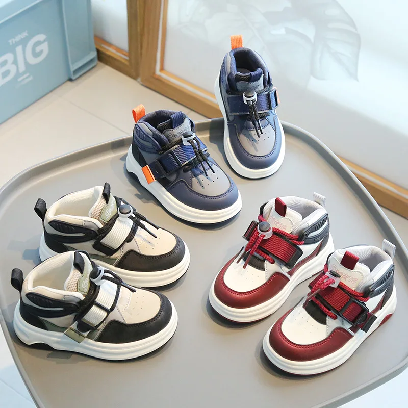 Thick-soled Sneakers Kids Spring Autumn High-top Lightweight Non-slip Sports Shoes Boys Girls Breathable Casual Shoes Children