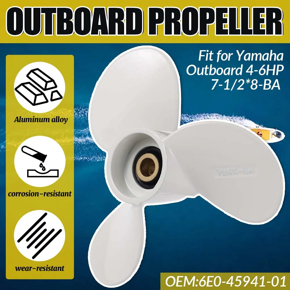 

7-1/2 x 8 Aluminum Outboard Propeller for Yamaha 4-6HP | OEM 6E0-45941-01 | Marine Replacement Prop Marine accessories