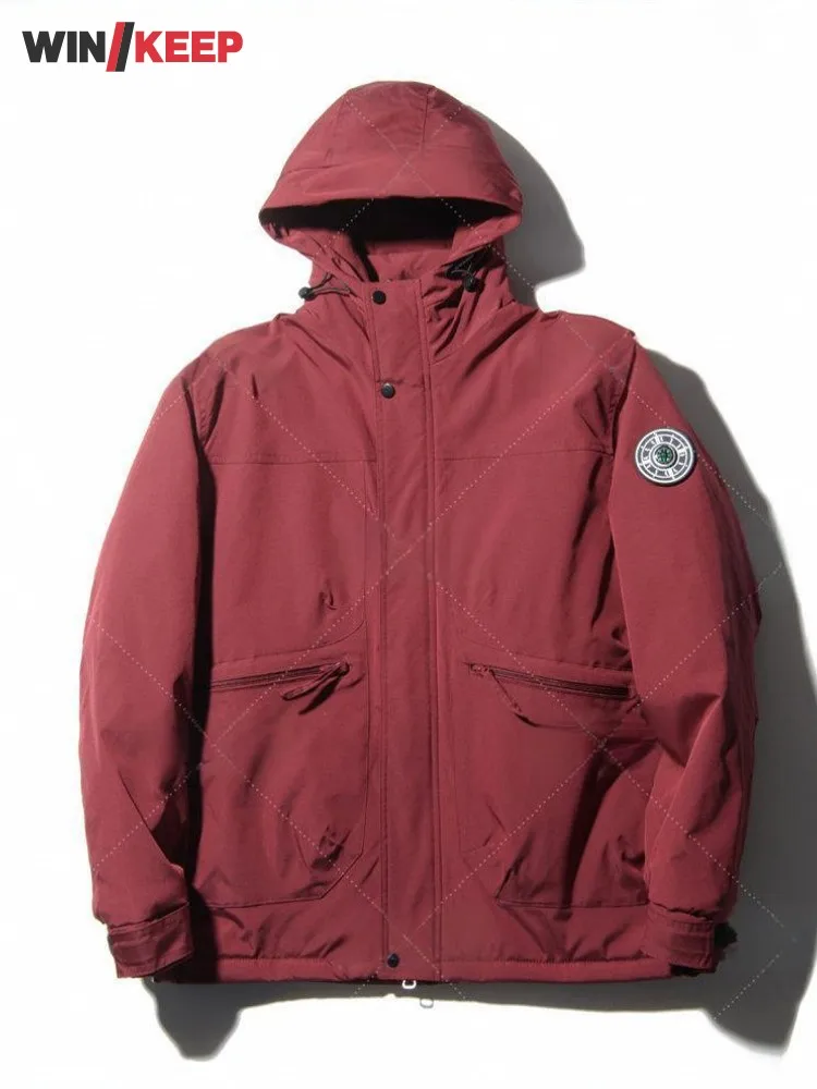 

Outdoor Male New Winter Zipper Thicken Warm Down Windbreaker Coat Stand Collar Windproof Travel Camping Hiking Hooded Men Jacket