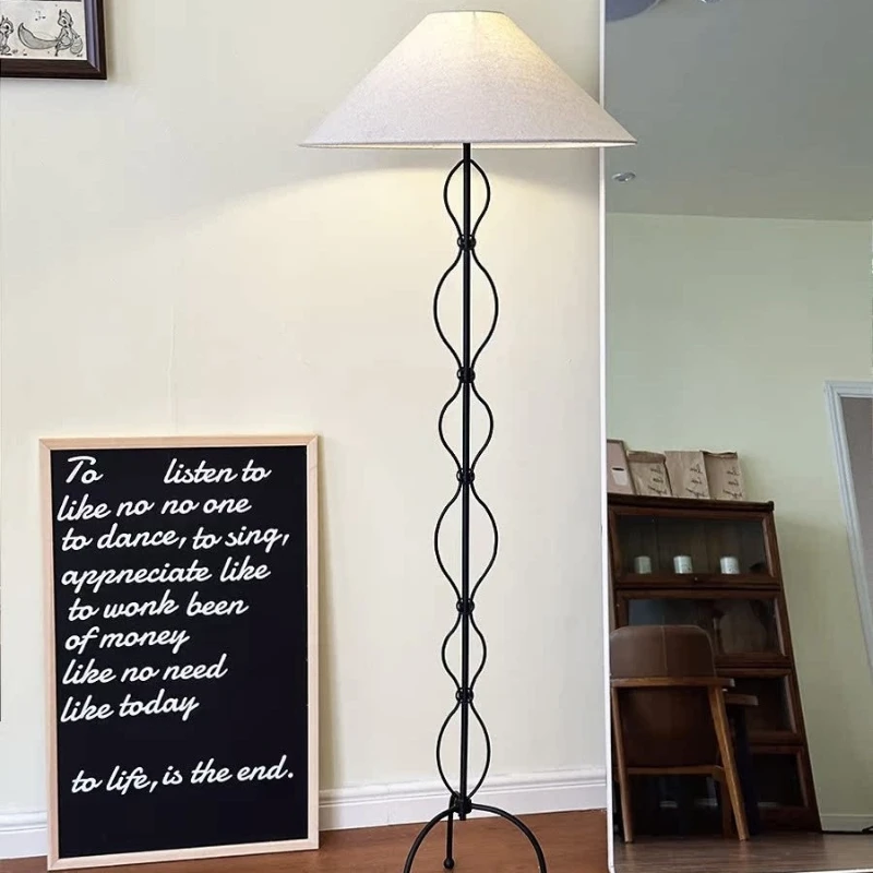 Nordic Wabi Sabi Fabric LED Floor Lamp Spiral Metal Base Living Room Study Bedroom Bedside Home Decor Sofa Corner Standing Light - view 5