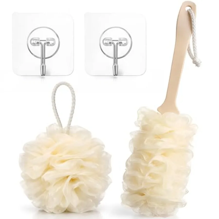 

4 Pcs Back Scrubber Showers Set Bath Sponge Loofah Back Scrubber for Men Women Bathing Accessories Includes 1 Long Handled Show