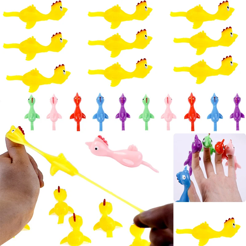 NEW 20pcs Catapult Launch Turkey Elastic Flying Finger Chicken Fun Tricky Slingshot Birds Sticky Wall Chicken antistress Toys