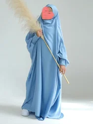 Ramadan muçulmano vestido meninas crianças oração vestuário hijab vestido criança com capuz abaya capa completa niqab islam dubai eid robe 2023 jilbab