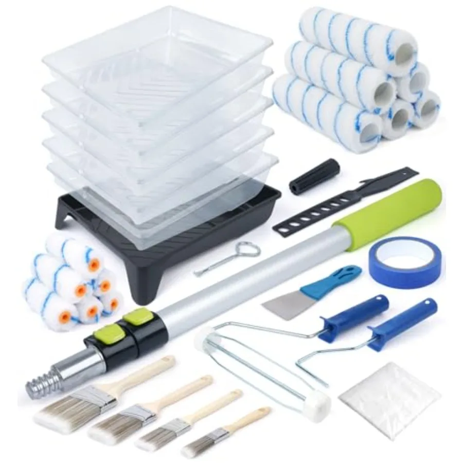 

【Spot goods】Paint Roller Kit with Extension Pole 2 4 FT for Walls and Ceilings 30-Piece Home Painting Set with Paint Rollers Co