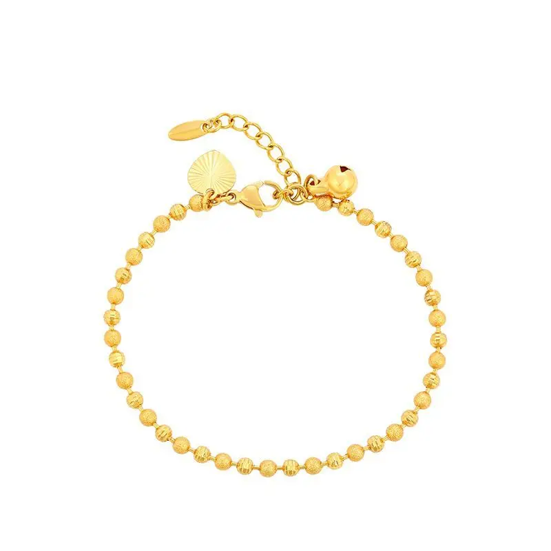 MxGxFam ( 17 cm+3 cm ) 3 mm Beads Bracelets For Women Men Fashion Jewelry Pure Gold Color High Quality