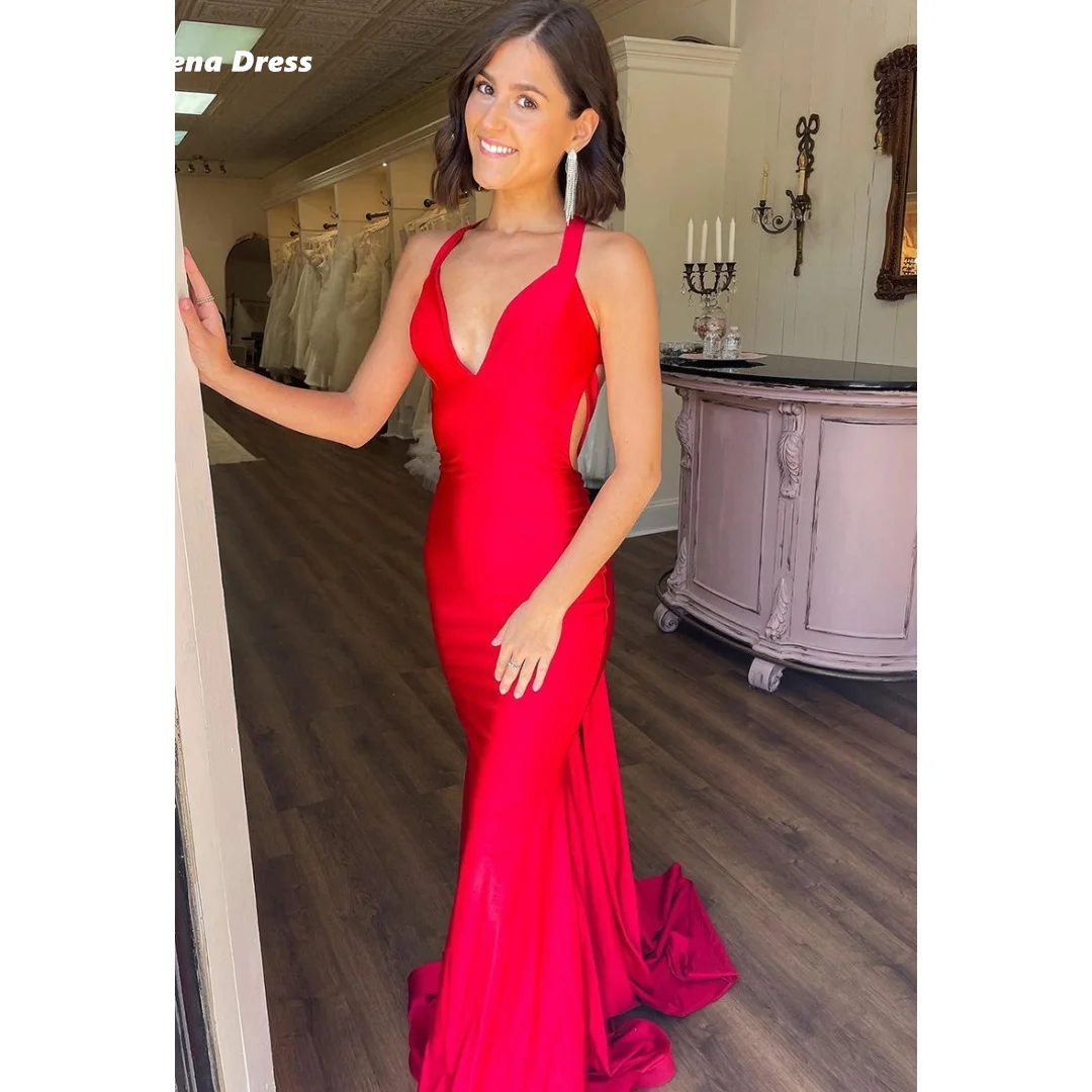 

Lena Ladies Dresses for Special Occasions Fish Tail Elegant Evening Dress Woman Backless Red Long Skirt Prom Dresses 2024 Women