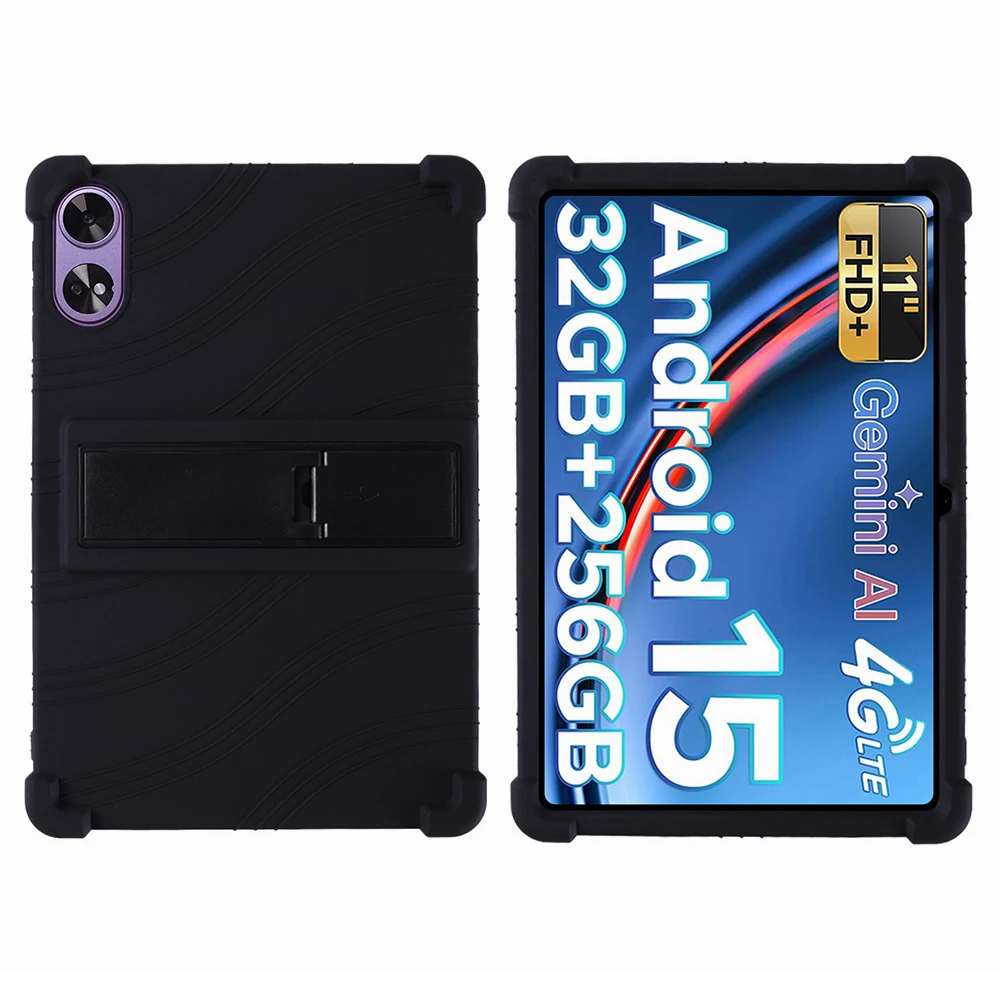 

For Doogee Tab G6+ Case Adjustable Kickstand Silicone Tablet Protective Cover - Black