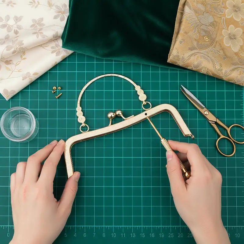 Metall-Geldbörsenrahmen mit gebogenem Griff, Kussverschluss-Hardware für DIY handgefertigte Münztaschen, Abendclutches und Zubehör für die Taschenherstellung – Detail 2